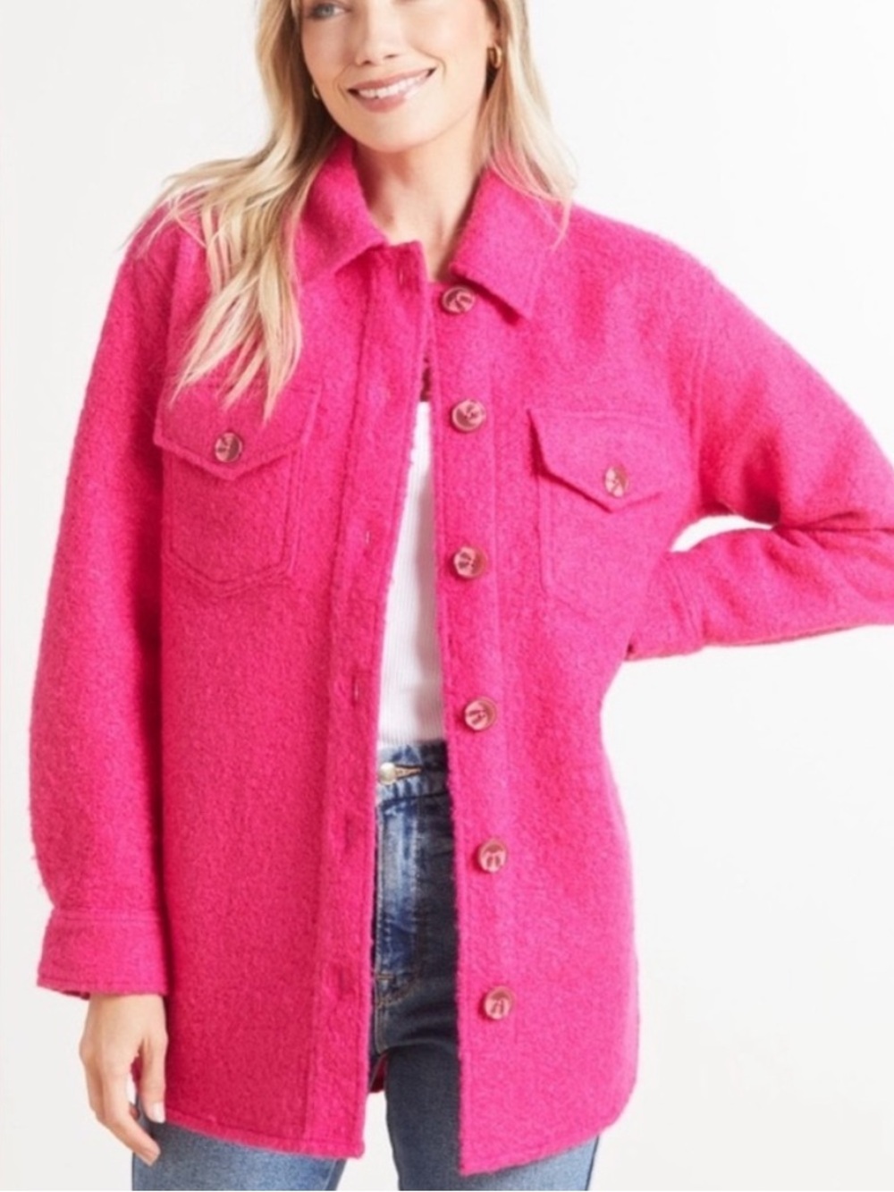 Evereve Hot Pink Bouclé Shacket Jacket